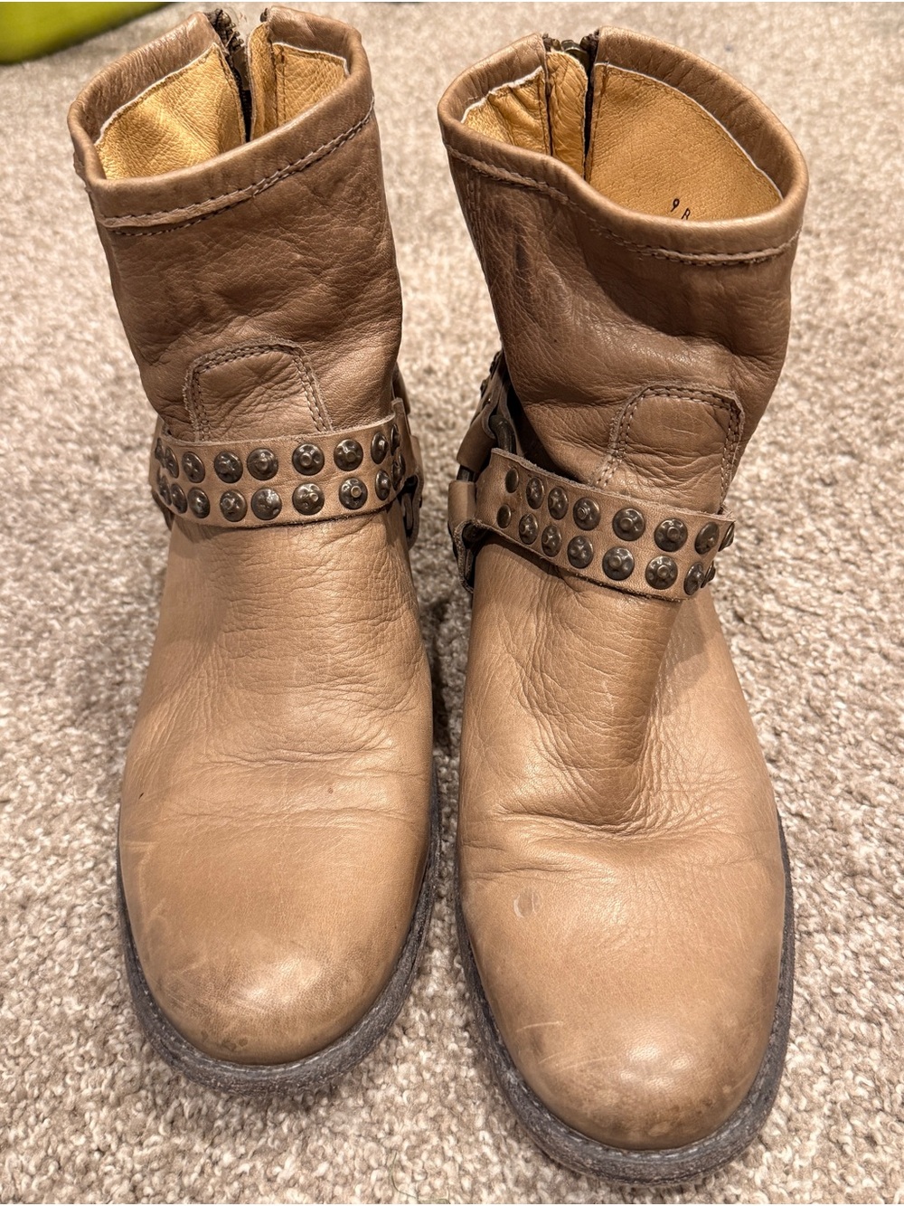 Women's FRYE Taupe Studded Leather Ankle Boots